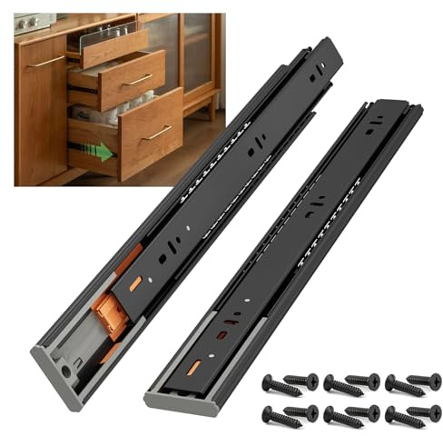 NECILO Guías de cajón Push to Open 300mm, capacidad de carga 45kg, guía de cajón de extracción total, tercera parte extraíble, montaje lateral, tornillos incluidos, 5 pares