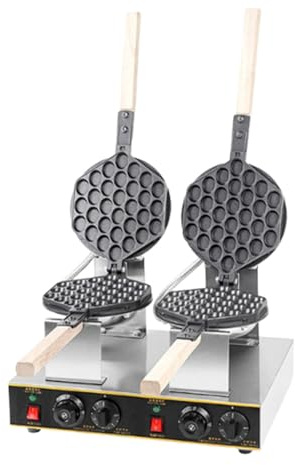 Gaufrier à Bulles Appareil à Gaufres Eggettes, Machine Commerciale Double Plaques, above Antiadhésive Et Acier Inoxydable Pour Café Et Boutique De Snacks(Double pot)