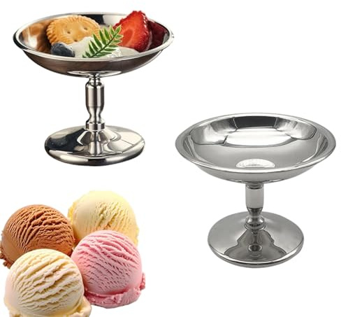 Bssowe 2 Piezas Tazas De Helado De Acero, Vaso Para Helado Acero Inoxidable, Postre Reutilizables De Acero Inoxidable, Copas De Helado, Aceros Inoxidables Para Helado Cuencos Para Helados y Yogures