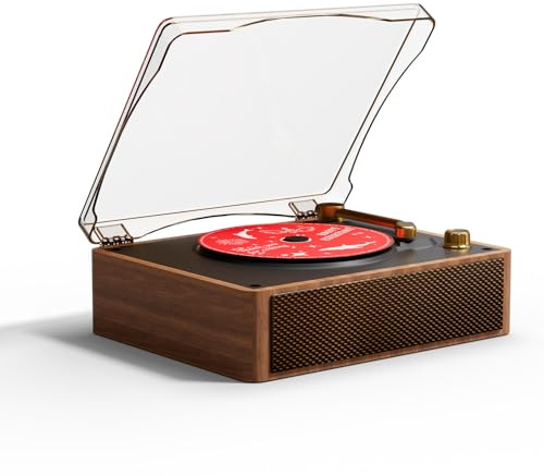 Yintiny All-in-One CD Phonograph with Bluetooth 5.4, HiFi Sound Quality, Wireless Connectivity, USB Playback, Wood Grain Design, Brown