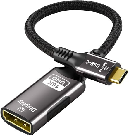 CHENLENIC Câble d'adaptateur USB C vers DisplayPort 2.1, 16K@60Hz 8K@120Hz Profondeur de Couleur 48 Bits 80 Gbps Thunderbolt 5/4 Compatible avec iPhone 17 ProMax, MacBook Pro/Air/Mini, iPad, Moniteur