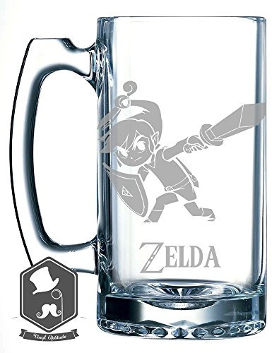Zelda Link Master Sword Slash Videospiel, handgefertigt, geätzter Bierkrug aus Glas, 750 ml