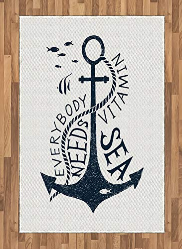 ABAKUHAUS Anker Teppich, Motivierende Nachricht, Deko-Teppich Digitaldruck, Färben mit langfristigen Halt, 120 x 180 cm, Dunkelblau und Weiß