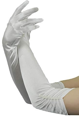Guantes largos - blanco - novia - laminado - perlas blancas - boda - idea de regalo de cumpleaños