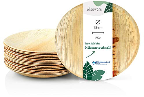 Wiseware Palmblatt Teller Ø 15 cm – 25 Stück runde Einwegteller – biologisch abbaubares Palmblattgeschirr – nachhaltiges Bio Einweggeschirr – kompostierbares Partygeschirr