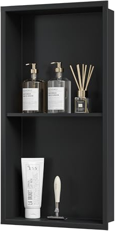 Neodrain Stainless Steel Shower Niche with Shelf Recessed Double Niche Shower Storage for Bathroom 60 x 30 cm, Black