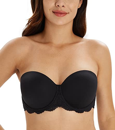Lemorosy Women's Plus Size Full Coverage Lace Strapless Bra Underwire Multiway Contour Red Carpet(Lace Black,38E)