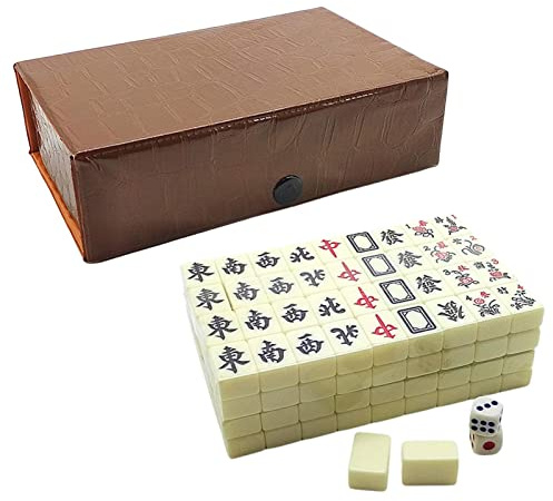 Pomurom Mahjong Chinois Voyage - 144 Tuiles, 2 Dés et 2 Cartes Rechange avec Boîte de Transport - Jeu Traditionnel Portatif pour Les Fêtes en et Temps Libre