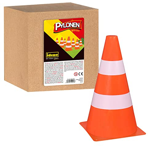Idena 40223 - Pylônes, 10 pièces, 13,5 x 24 cm, cônes en Plastique, empilables, cônes de Circulation pour Le Sport, Les Loisirs, Le Slalom et Bien d'autres.