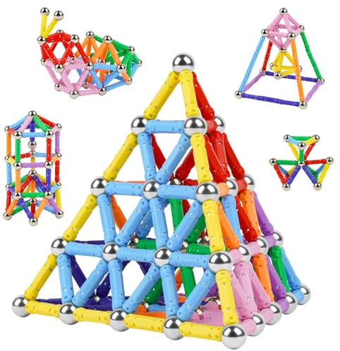 AUAUY 144PCS Magnetische Bausteine, 3D Puzzle Bauspielzeug Magnete Konstruktions Magnetblöcke, Magnet Bildungsspielzeug Magnetische Stöcke Stapeln Spielzeug STEM Set für Kinder und Erwachsene