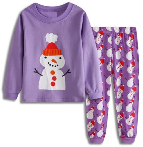 Niña pequeña Pijama de Navidad Muñeco de Nieve Ropa de Dormir 2 unids Manga Larga Tops + Pantalones Pjs Conjuntos para Niños Tamaño 2-3 Años 3T Navidad el Dia de Acción de Gracias Regalo