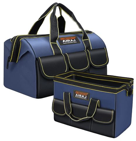 Tool Bag 2-Pack Set | AIRAJ 14 & 16 Small Tool Bag | Wide Mouth Tool Bags for Men and Women | Small Tool Tote | Tool Organizer for Home Repairs,Garage Storage,Professional Work | Portable Tool Box