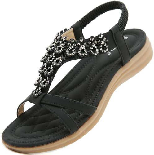 Acfoda Sandales Femme Été Confortable Bohême Plates Chaussure | Elégant,Sandalette Nus Pieds,Plage Tongs,Léger Mules,Orthopédiques