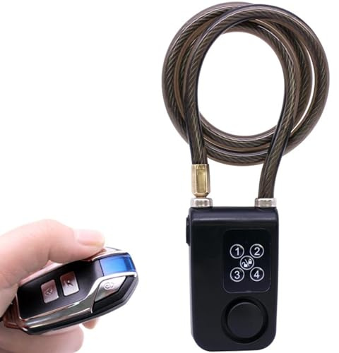 Meichoon Bike Lock Alarma Antirrobo Vibración Control remoto inalámbrico Smart Keyless con longitud de cable de 31 pulgadas Cadena de cable de acero digital de seguridad Impermeable