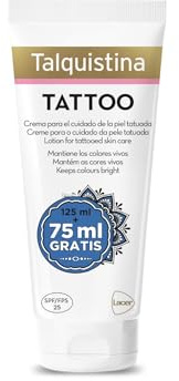 TALQUISTINA - Crema Hidratante para Tatuajes 200 ml - Matiene Brillo, Color y Definición - Hidratación 24h - Con Protección Solar 25 y Aceite de Rosa Mosqueta - Apto para Pieles Sensibles