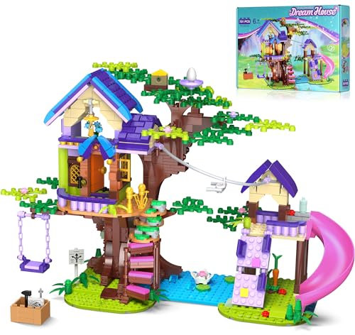 Cherubfunz Friends Baumhaus-Bauset mit LED-Lichtern, 791 PCS City Wald Haus Wohnung, Freundschaftsbaumhaus Baustein-Spielzeug mit Schaukel, Rutschen für Kinder Mädchen Jungen ab 6-15+Jahren