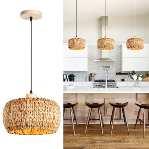 Schindora Lamparas De Techo Salon 30Cm,Jacinto De Agua Lampara De Techo Para Cocina Tejido A Mano Decoracion Casa De Campo E27 Boho Lampara Techo Colgante Para Mesa Salon Dormitorio