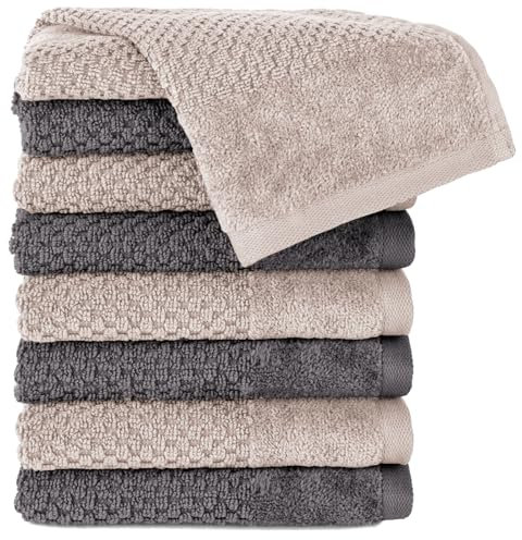 Pure Label 8-TLG. Gästehandtücher 30x50 cm mit Aufhängeschlaufe aus 100% Baumwolle, saugstark, weich und Oeko-TEX Zertifiziert - 8 Gästehandtücher Anthrazit | Stein, 30x50 cm