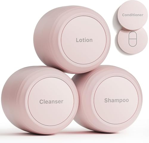 Contenitori cosmetici da viaggio [assolutamente a prova di perdite], approvati TSA, robusti contenitori in PLA con 5 etichette magnetiche, bottiglie a collo largo per lozione, gel detergente, shampoo