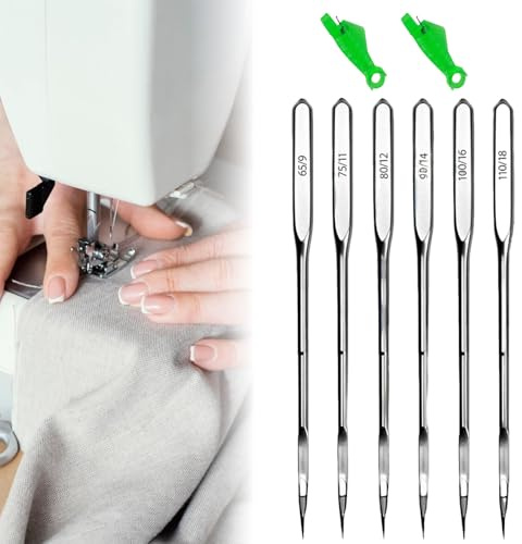 BRTNUP 100Pcs Sewing Machine Needles, Universal Heavy Duty Iron Sewing Needles 6 Sizes (65/9 75/11 80/12 90/14 100/16 110/18) for Singer, Brother, Janome Home Sewing Machines (with 2 Needle Threaders)