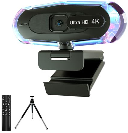 ceabulila 4K Webcam for PC, 4K Webcam with Remote Control and RGB Light, Autofocus Streaming Camera for PC/Mac, Plug and Play Computer Camera for Zoom/Skype/YouTube/Meeting