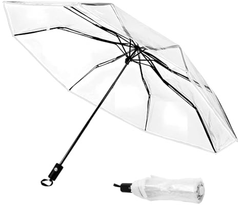 Jonuin Clear Umbrella for Wedding, 8 Ribs Windproof and Folding Transparent Umbrellas, Auto Clear Travel Compact Umbrella, See Through Umbrellas for Woman Men Wedding Party