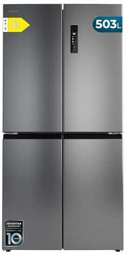 Cecotec Frigorífico Americano 4 Puertas Bolero CoolMarket 4D 503 Inox D, 503 L, Altura 177,5 cm, Ancho 85 cm, Motor Inverter, Total NoFrost, Sistema Multi AirFlow, Display Táctil, Cajones Regulables