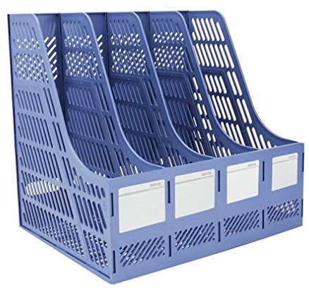 SAYEEC Sturdy Desktop Quadruplicate Magazine Plastic Holders Frames File Dividers Document Cabinet Rack Display and Storage Organiser Box Blue