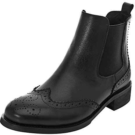 rismart Femme Brogue Wingtip Cheville Haute Glisser sur Confort Authentique Cuir Chelsea Bottes et bottines SN02052(Noir1,39 EU)