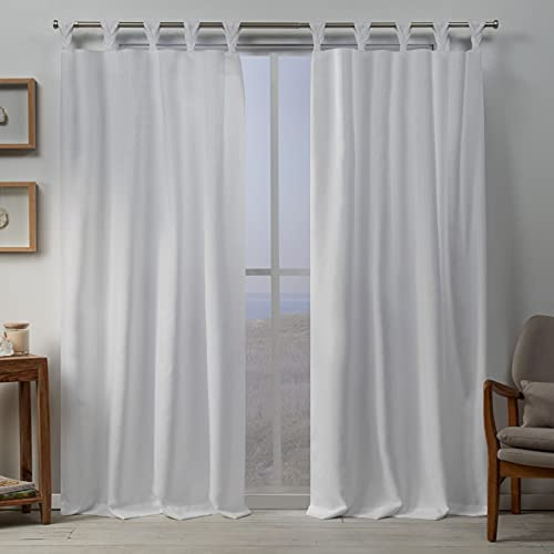 EXCLUSIVE HOME Loha Linen Braided Tab Top Curtain Panel Pair, 54x96, Winter White