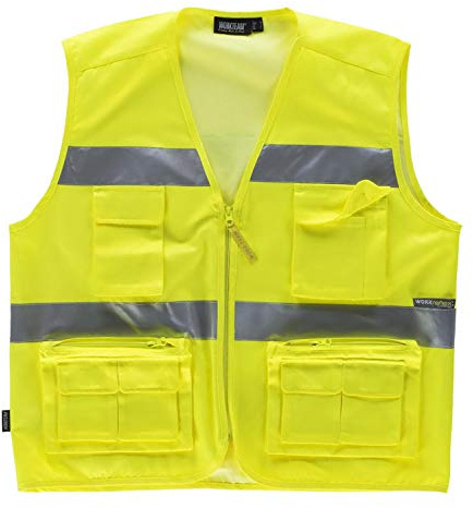 WorkTeam Chaleco tipo Safari de ALTA VISIBILIDAD con Cintas Reflectantes. Unisex Amarillo A.V. XXL