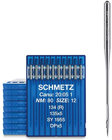 SCHMETZ | 100 Aiguilles pour machines à coudre industrielle | Talon Rond | 134 (R), 135X5, SY 1955 / DPX5 | Grosseur 80/12 | Attention: vérifiez le système d'aiguille recommandé dans le mode d'emploi