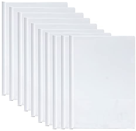 10 Stück Klar A4 Sliding Bar Binder, Kunststoff Bericht Abdeckungen, Clip Bar Datei, Schiebe Ordner für Zuhause Schule Büro Dokumente Klassifizierung - Weiß