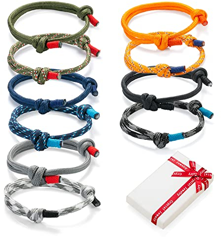 10 Stück Cool Geflochtene Armbänder Set für Mann Frau, Bunt Marine Seil Schnur Nautische Surf Armband für Männer Herren Jungs kinder jungen junge, Navy Seil String Stoff Armreif Einstellbar Geschenk