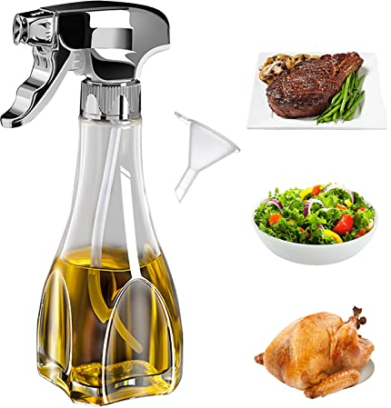 Holzsammlung Spruzzatore Olio, 240 ml Nebulizzatore Olio di Oliva Spruzzatore per Cottura, Bottiglia Spray Cucina Spruzzino Aceto in Vetro per Friggitrice ad Aria, Barbecue, Insalata, Cottura, Pasta