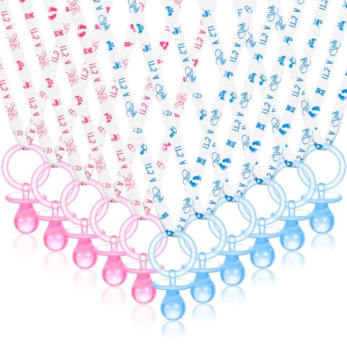 Junkin 60 collane con ciucci per baby shower, in acrilico, per baby shower, bomboniere, decorazioni, stile donna (bianco, rosa, blu)