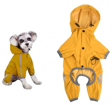 Cozlly Impermeables para Perros, Chubasquero Ajustable Impermeable para Perros Pequeños y Medianos, Amarillo (M)