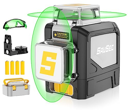 Kreuzlinienlaser 2x360, SAVSEC 45M Magnet Laser Wasserwaage Selbstnivellierender 360°, Baulaser Kreuzlaser Linienlaser Selbstnivellierungsmodus, Manueller Modus, Pulsmodus mit 4 x AA-Akku
