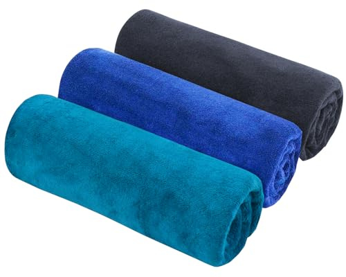 HIDMD Microfibre Gym Towels Sports Towels 40CMX80CM Fast Drying Absorbent Workout Sweat Fitness Yoga Camping 3Pack Gray+Blue+Lake blue