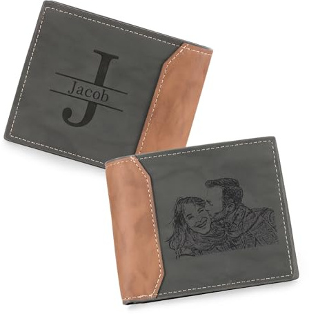 Glimmerday Cartera Personalizada para Hombre con Foto Grabado Nombre, RFID para Papá - Regalo de San Valentín para Novio, Esposo