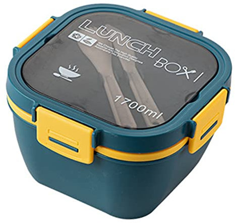 Fockety Contenitore di Plastica per il Pranzo 'insalata, Contenitore Portatile per il Pranzo 'insalata 2 Strati con Protezione da Troppopieno per gli Impiegati (Blu, 1700 ml)