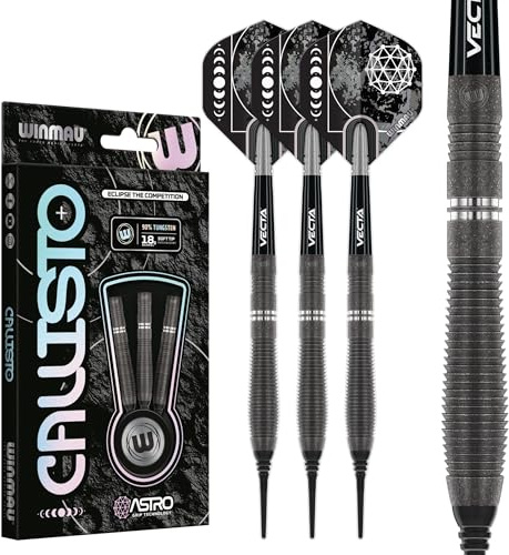 WINMAU Darts Callisto 18g Fat/ 20g Full vikt Mjuk spets 90% Professionell Tungsten Dartset med Dartflyg och Dartskaft