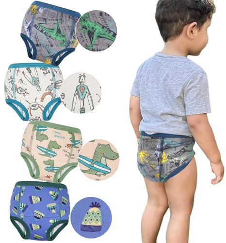 MooMoo Baby Saugfähige Töpfchentrainingsunterwäsche, 4 Packungen, Baumwoll-Trainingshosen für Jungen und Mädchen, 2T-9T, Blau-a, 8 Jahre