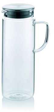 Wintem Pichet en verre 1,2 L avec couvercle en acier inoxydable – composé de 2 ouvertures pour verser et filtrer – Convient aussi bien aux tables de cuisson jusqu'à 300 °C – Dimensions compactes 14,7