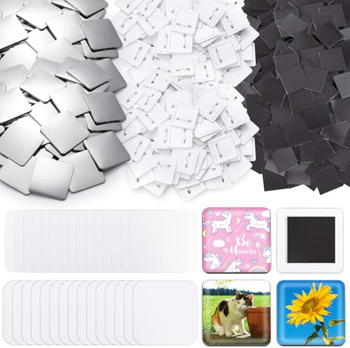 Teenyyou 50mm/ 2 Inch Button Craft Press Supplies Square Button Part DIY Fridge Magnets Craft Set Including Magnet, Metal Cover, Plastic Back Cover, Pin,Transparent Film,Blank Paper (200 Sets,Plastic)