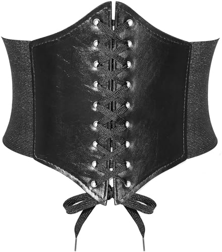 HUIBOHOU Women Girls Elastic Wide Band Elastic Tied Waspie Corset Waist Belt, Lace-up Waspie Corset Belts for Women