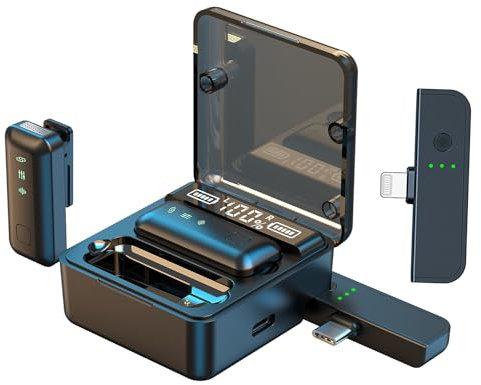 EVINYEP Microfono Lavalier Wireless (2TX+2RX) per iPhone e Android, Riduzione del Rumore, Audio Hi-Fi, Mini Microfono da Bavero per Registrazione Video, Streaming Live, Interviste, Vlog