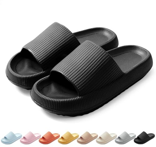 HEOAARG Chaussons pour Homme Femme Antidérapants Pantoufles de Douche Nuage Sliders à Séchage Rapide Soft Slippers Légèreté Tongs Sandales pour Intérieur Extérieur，Noir,38-39 EU