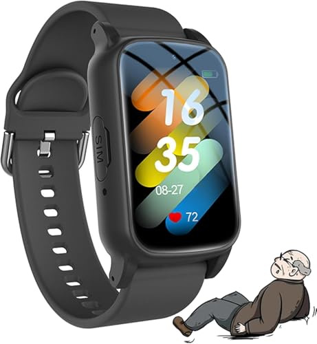 Smart Klocka Med Falldetektering Äldre Smart Armband Med SOS-samtalsfunktion Fallvarningsenheter GPS-spårningsklocka För Demens Alzheimer(Black)