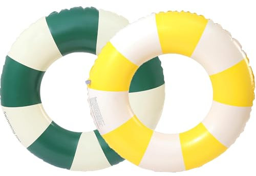Anello da nuoto, 2 pezzi, materasso ad aria, gonfiabile, estivo, galleggiante, per piscina, spiaggia, feste (giallo e verde)